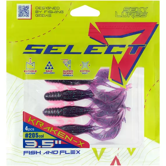 Силікон Select Kraken-X SE 3.5" #205 (4шт/уп), Довжина силікону: 3.5" (8.89 см), Колір силікону: 205, фото , изображение 2